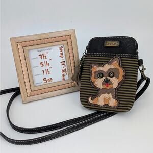 Chala Yorkie Dog Crossbody Purse Vegan Leather Striped Cell Phone Small Bag